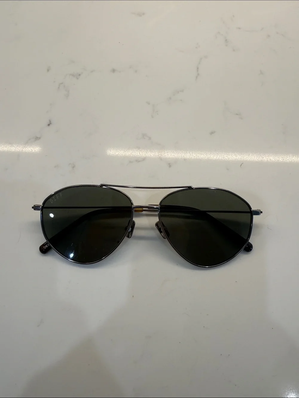 Diff Eyewear Aviator Sunglasses - Black Lenses, Silver Frame